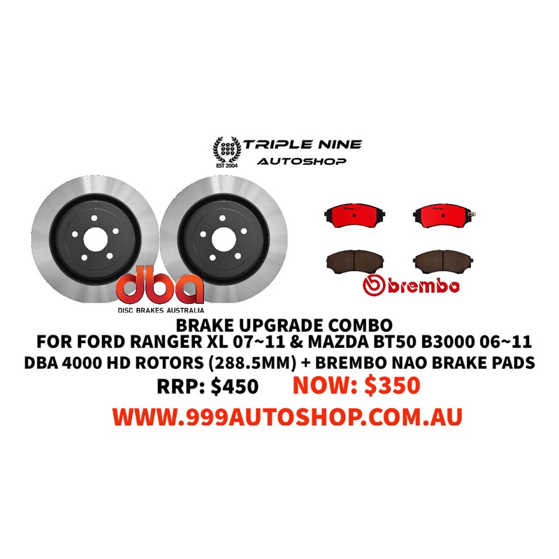 BRAKE UPGRADE COMBO ( DBA 4000 HD heat treated rotors + BREMBO NAO brake pads ) for Ford Ranger XL 07~11 & MAZDA BT50 B3000 06~11