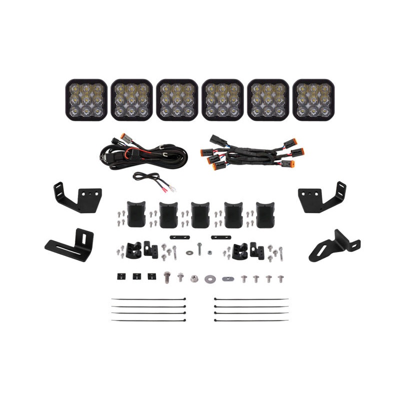 Diode Dynamics Prinsu/Sherpa Roof Rack SS5 6-Pod CrossLink Mounting Kit - Sport White Driving