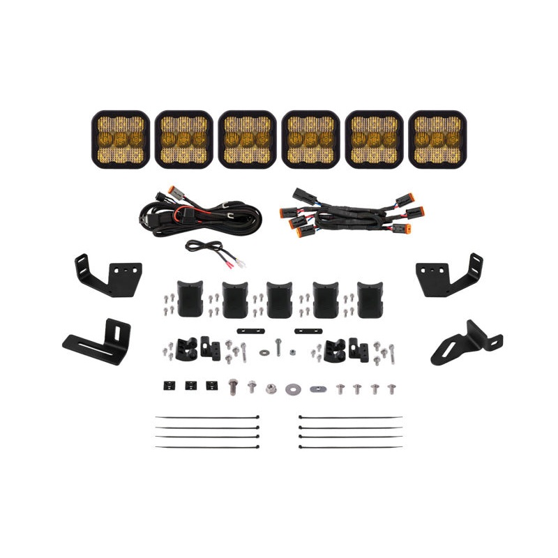 Diode Dynamics Prinsu/Sherpa Roof Racks SS5 6-Pod CrossLink Mounting Kit - Sport Yellow Combo