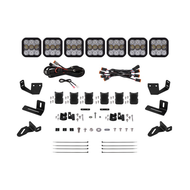 Diode Dynamics Prinsu/Sherpa Roof Racks- SS5 7-Pod CrossLink Mounting Kit - Sport White Combo