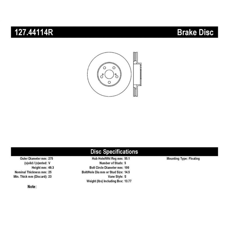 StopTech 03-08 Pontiac Vibe / 05-09 Scion tc Right Front Slotted & Drilled Rotor