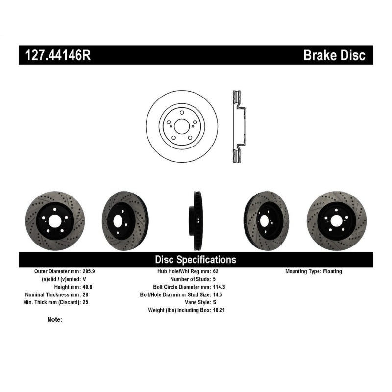 StopTech 07-09 Lexus ES 250/ES 300/ ES330/ES350 SportStop Slotted & Drilled Right Front Rotor