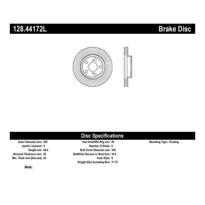 StopTech Sport Cross Drilled Brake Rotor - Front Left
