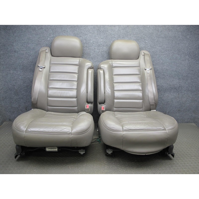 03-04 Hummer H2 Front Left & Right Side Leather Wheat Seat W/ Display Set of 2