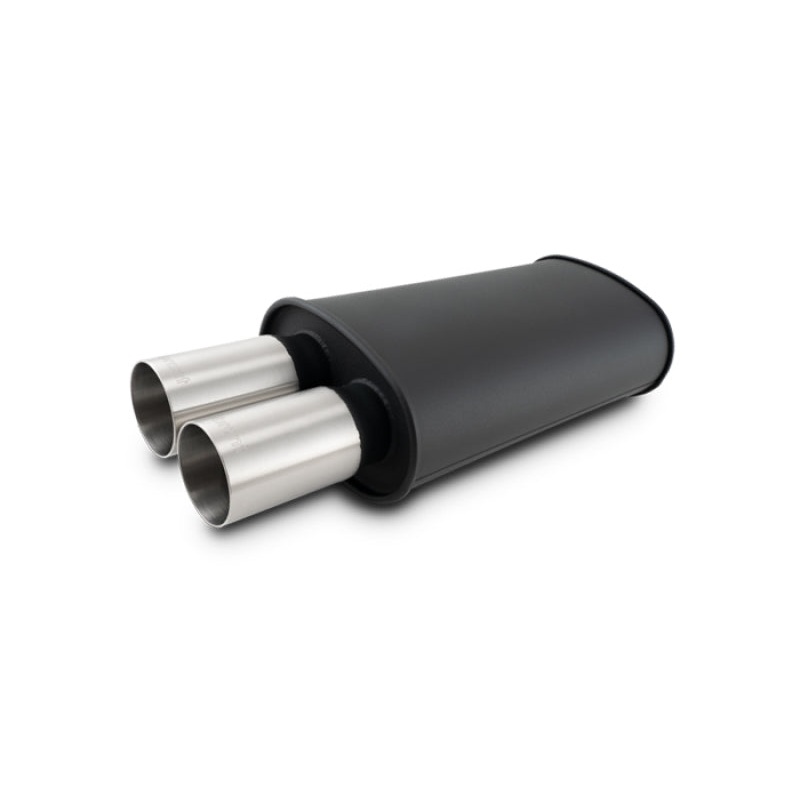 Vibrant Streetpower Flat Blk Muffler 9x5x15in Body 2.5in Inlet ID 3in Tip OD w/Dual Straight Tips
