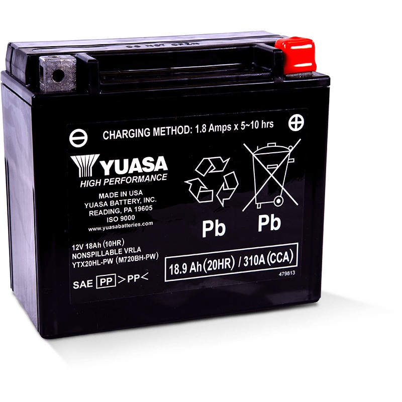 Yuasa YTX20HL-PW Maintenance Free AGM 12 Volt Battery