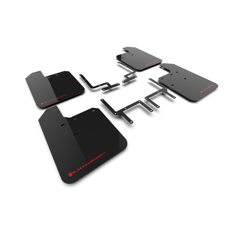 Rally Armor 2018+ Jeep Wrangler Rubicon JL Black UR Mud Flap w/ Red Logo (MF124-UR-BLK-RD)