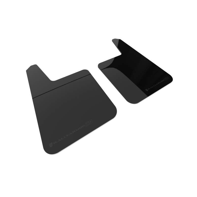 Rally Armor Universal Black UR Plus Mud Flap  w/ Metallic Black Logo - Pair (MF20-URP-BLK-MBK-LRT)