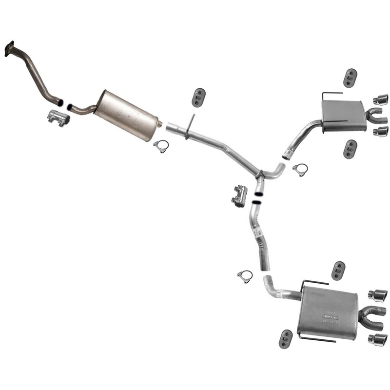 Dual Exhaust System Pipe Mufflers Clamps Hangers For GMC Acadia 3.6L 2007-2008