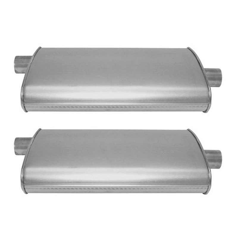 (2) 10 1/2" Oval Universal Muffler 20" OAL 2.00ID 2.00ID Offset Center