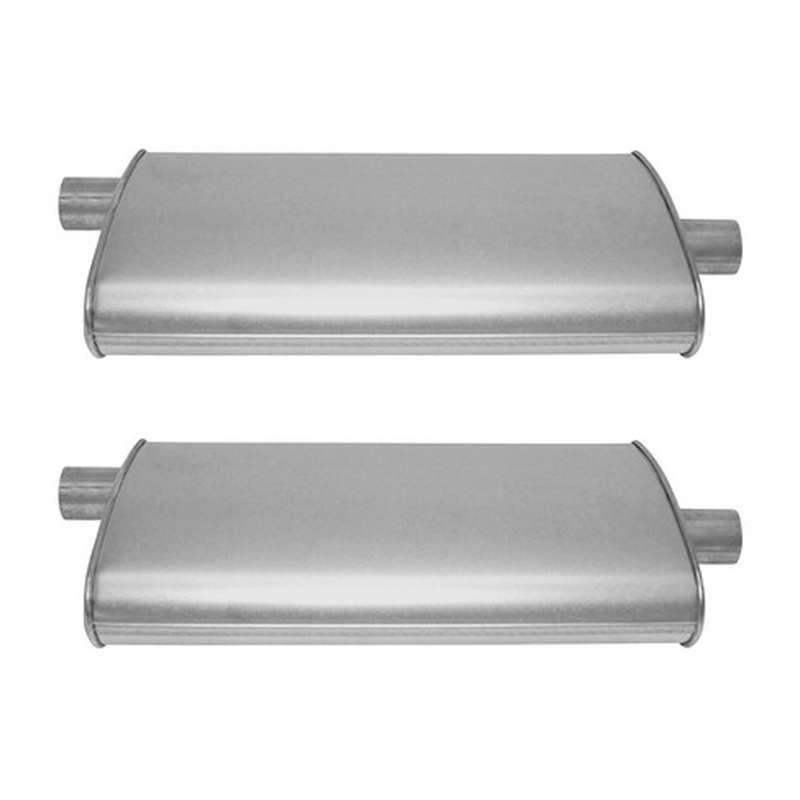 (2) 10 1/2" Oval Universal Muffler 26" OAL 2.00ID 2.00ID Offset Center