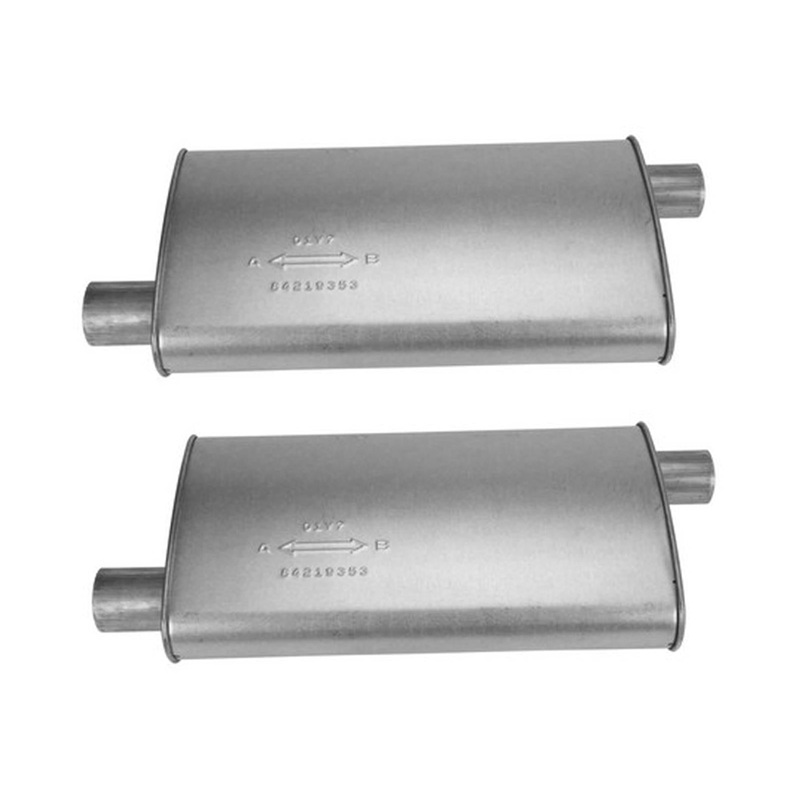 (2) 10 1/2" Oval Universal Muffler 26" OAL 2.00ID 2.00ID Offset Offset