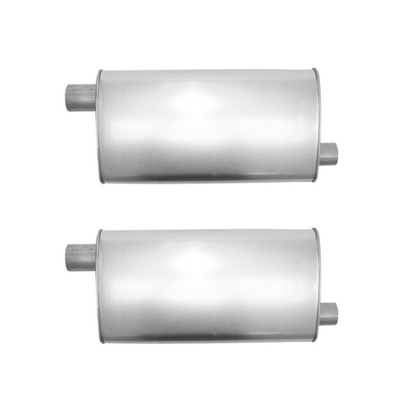 (2) 10 1/2" Oval Universal Muffler 26" OAL 2.25ID 2.00ID Offset Offset