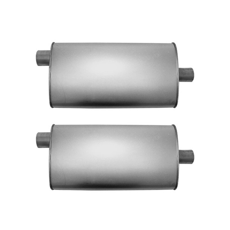 (2) 10 1/2" Oval Universal Muffler 26" OAL 2.25ID 2.25ID Offset Center