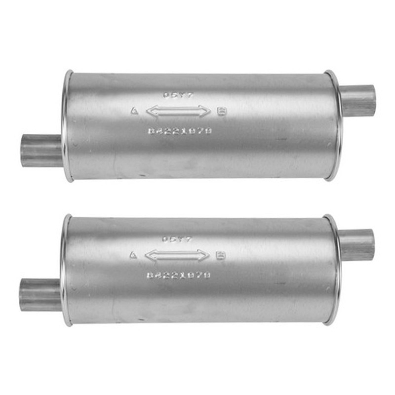 (2) 6" Round Universal Muffler 22" OAL 1.75ID 1.75ID Offset Offset