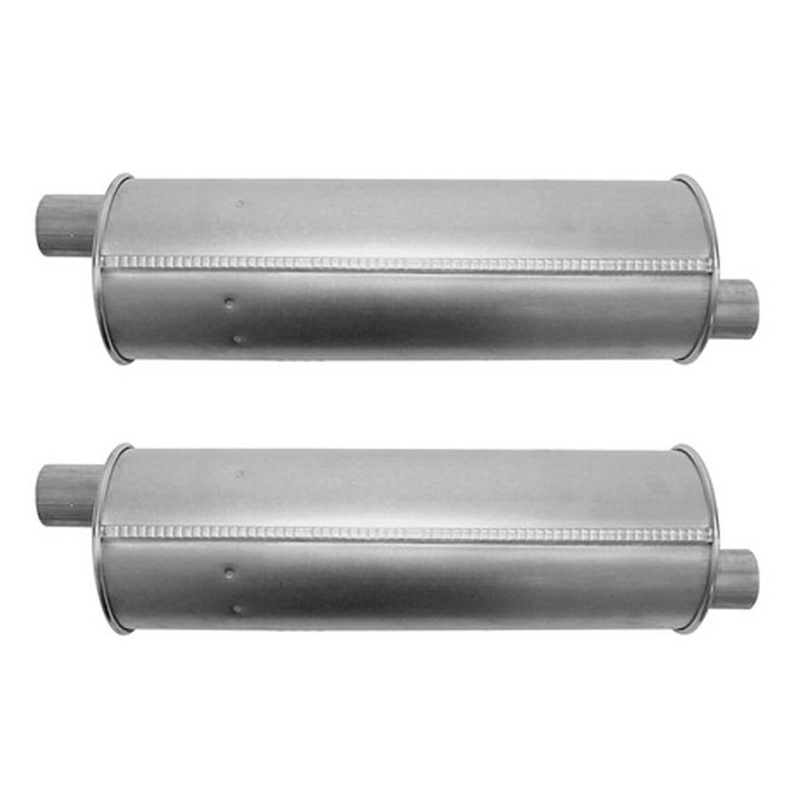 (2) 6" Round Universal Muffler 24" OAL 2.00ID 2.00ID Offset Offset