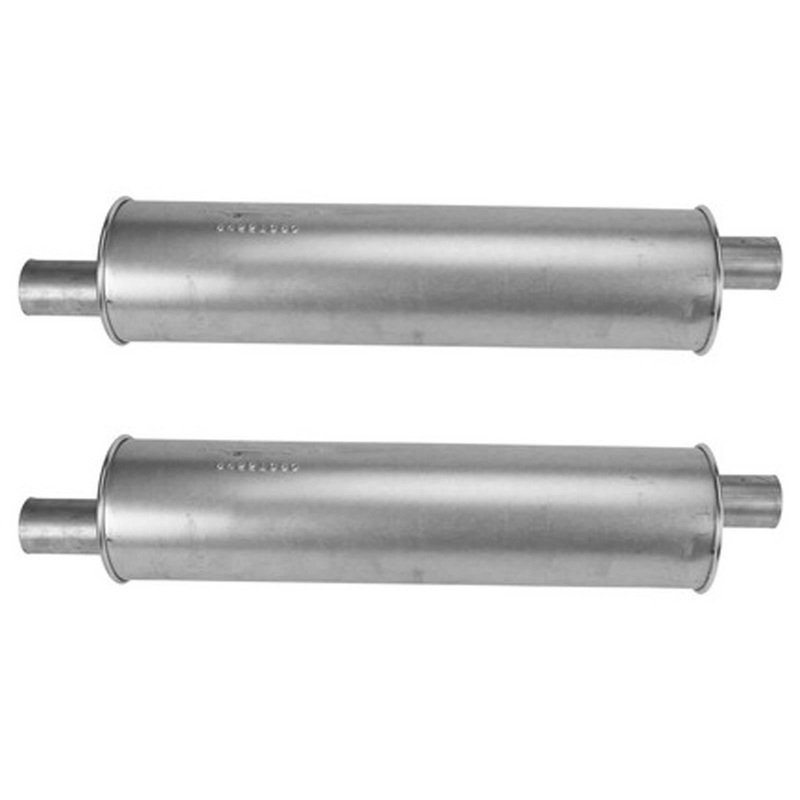 (2) 6" Round Universal Muffler 33" OAL 2.25ID 2.25ID Offset Offset