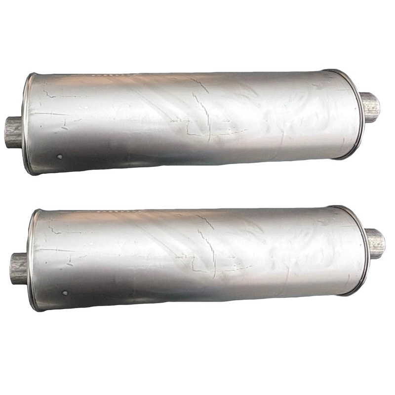 (2) 7" Inch Round Universal Muffler 28.0" OAL 2.25ID 2.25ID Center Offset