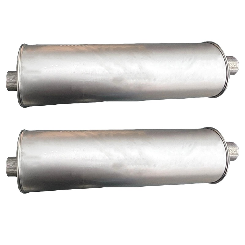 (2) 7" Inch Round Universal Muffler 28.0" OAL 3.00ID 3.00ID Center Offset