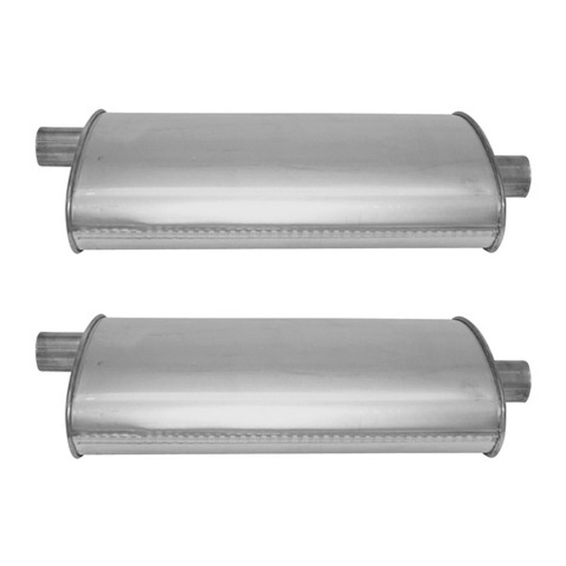 (2) 8 3/4" Oval Universal Muffler 21" OAL 1.75ID 1.75ID Offset Center