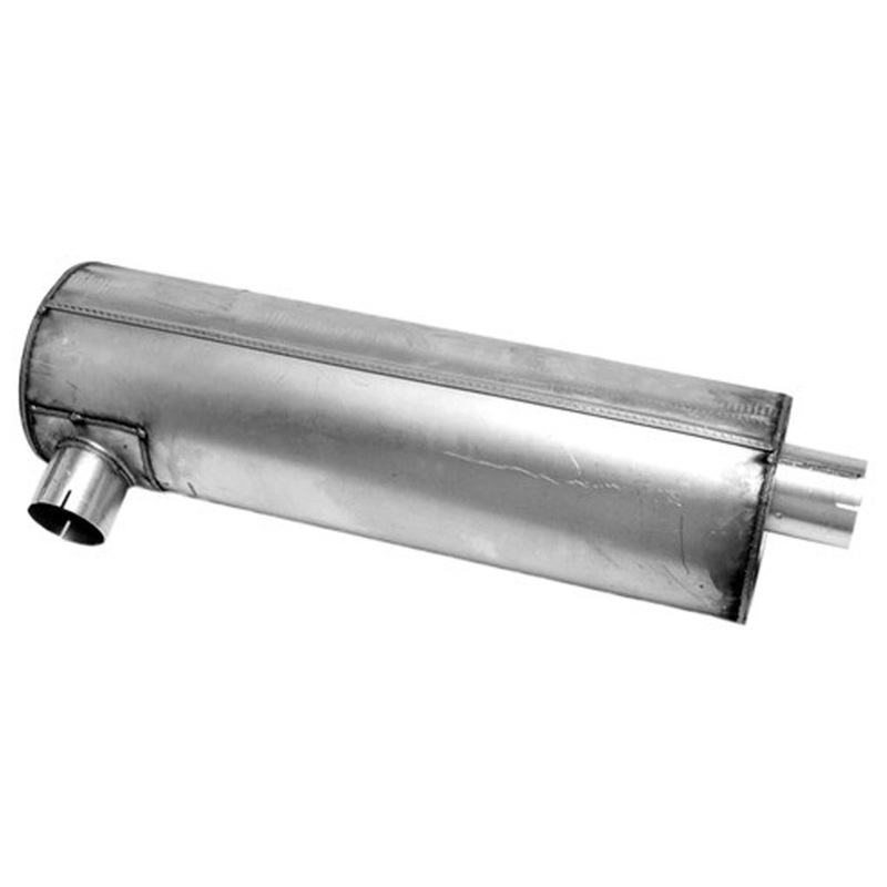 Heavy Duty Stl Round Aluminized Exhaust Muffler 4" Body Side ID, 4" Offset OD, 3